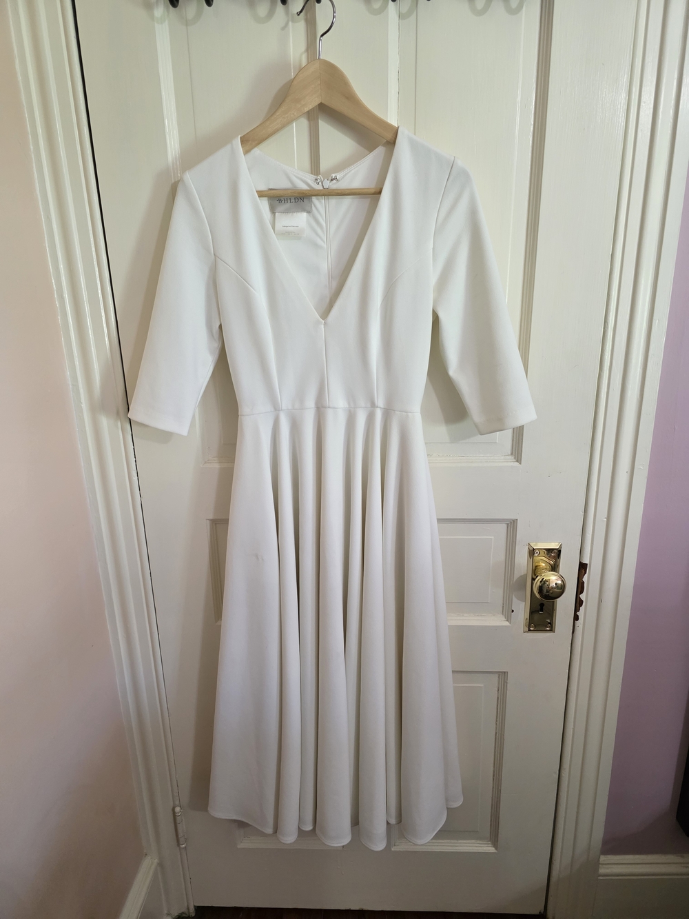BHLDN Classic White V-Neck Midi Dress